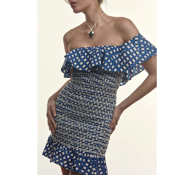 NWT Anthropologie Corey Lynn Calter Off-The-Shoulder Smocked Mini Dress $198 XS - Picture 2 of 8